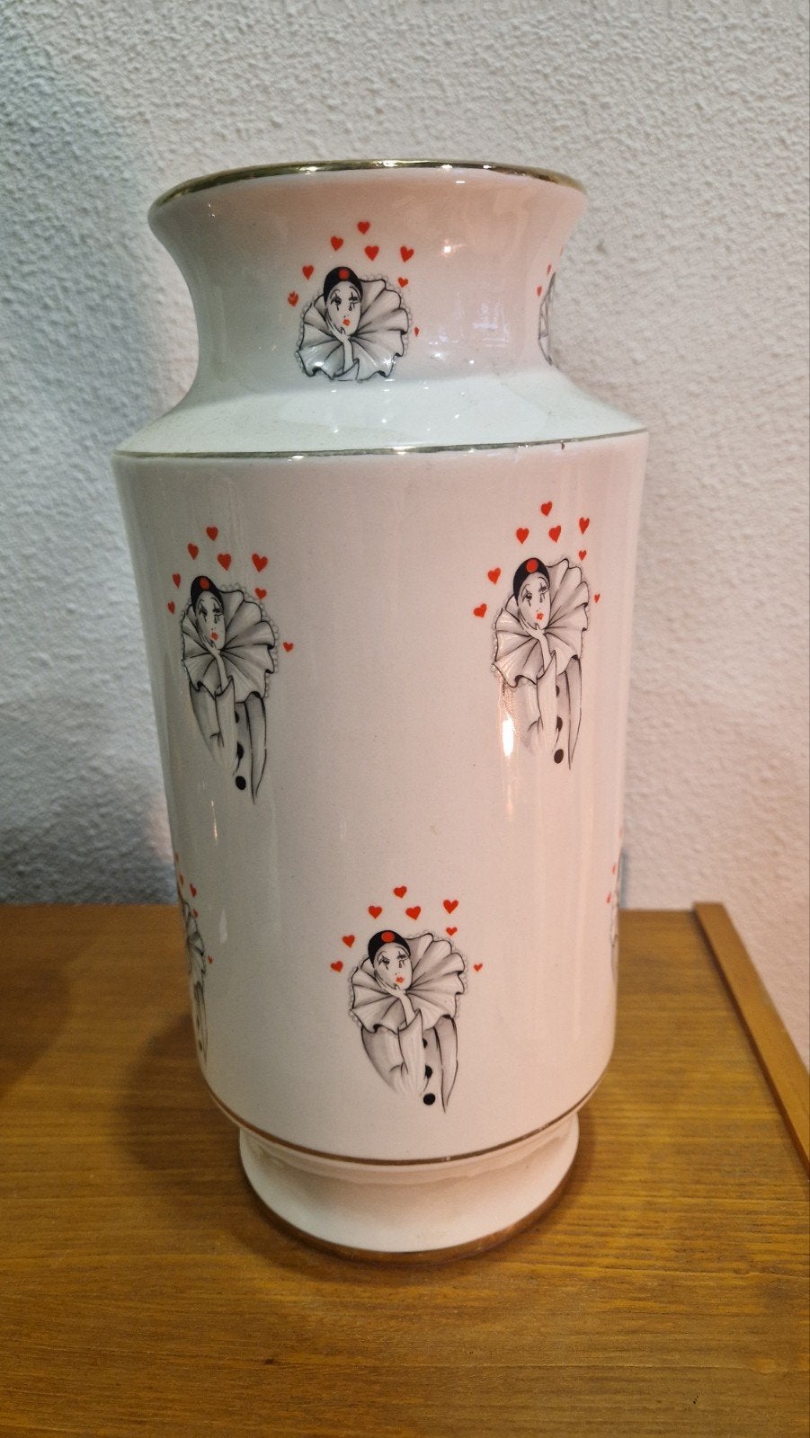 Vintage vaas met harlekijn pierrot decoratie, Antiek en Kunst, Ophalen of Verzenden
