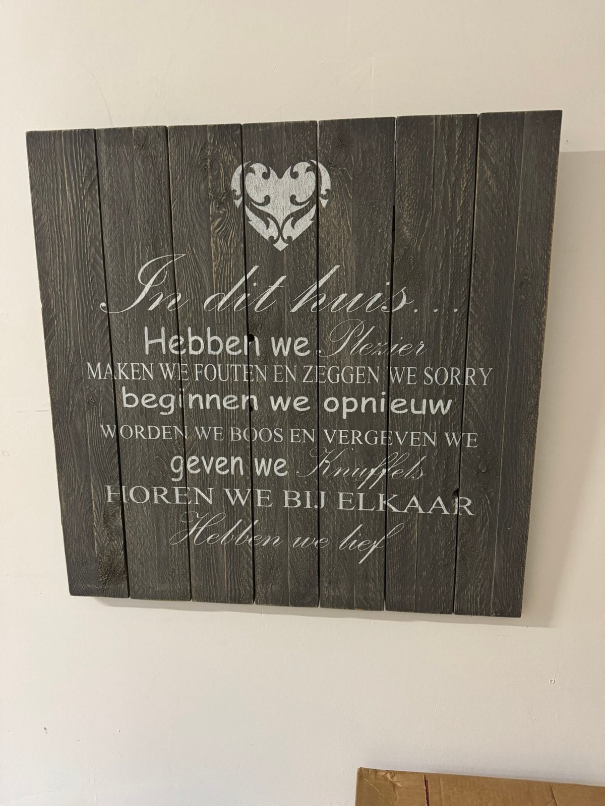 Schilderij van hout met spreuk, Huis en Inrichting, Woonaccessoires | Wanddecoraties, Ophalen, Zo goed als nieuw