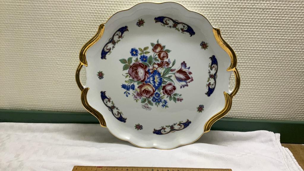 Limoges taartschaal, brocante, bladgoud, Antiek en Kunst, Ophalen of Verzenden