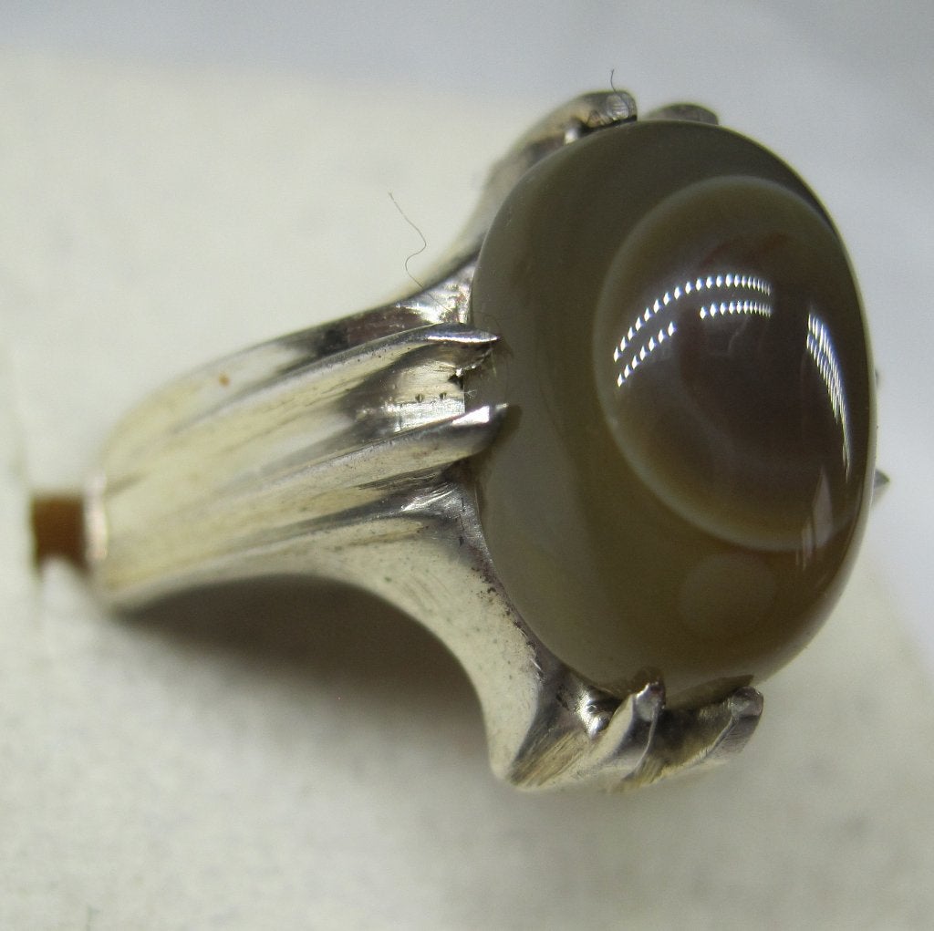 Vintage zilver 925 ring met agaat, Sieraden, Tassen en Uiterlijk, Ringen, Ophalen, 18 tot 19, Bruin, Zo goed als nieuw