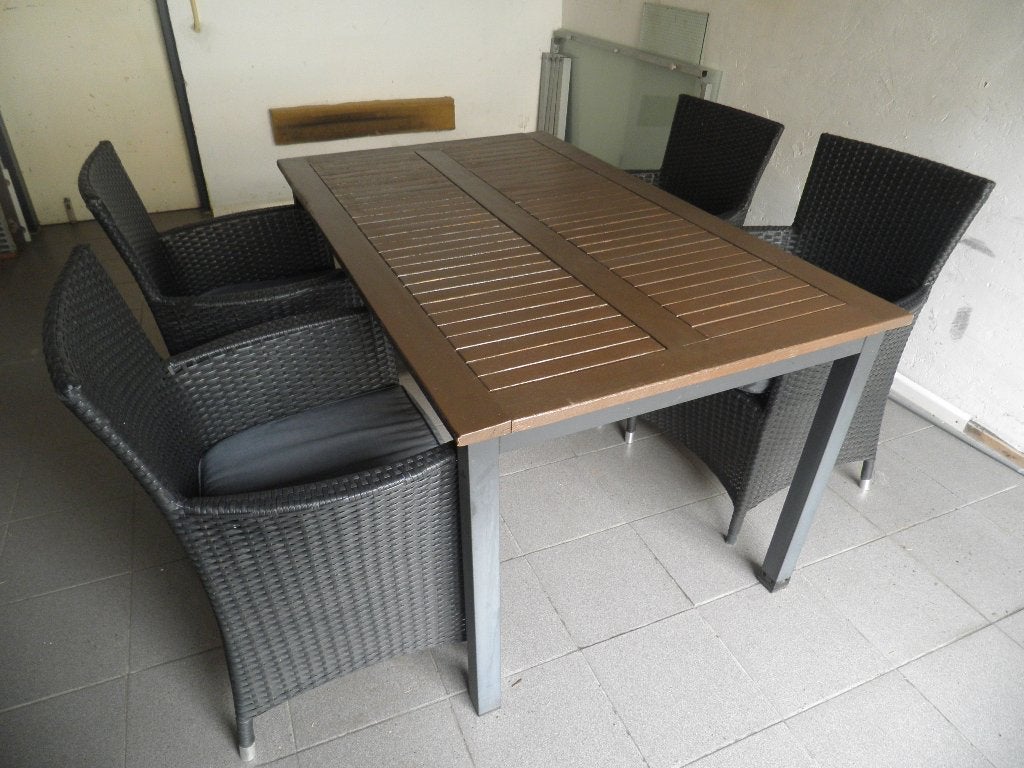 tuintafel met 4 stoelen, Tuin en Terras, Ophalen, 4 zitplaatsen, Kunststof, Gebruikt