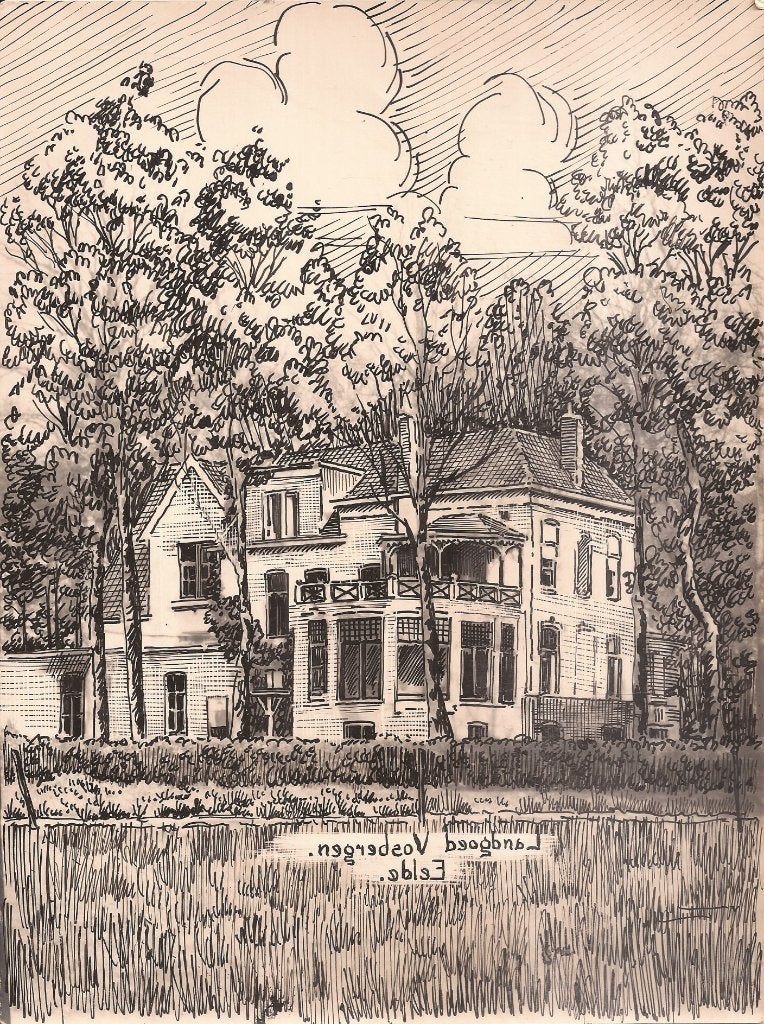 Eelde Landgoed Vosbergen Tekening Sievers 1948, Antiek en Kunst, Kunst | Tekeningen en Foto's, Ophalen of Verzenden, Tekening
