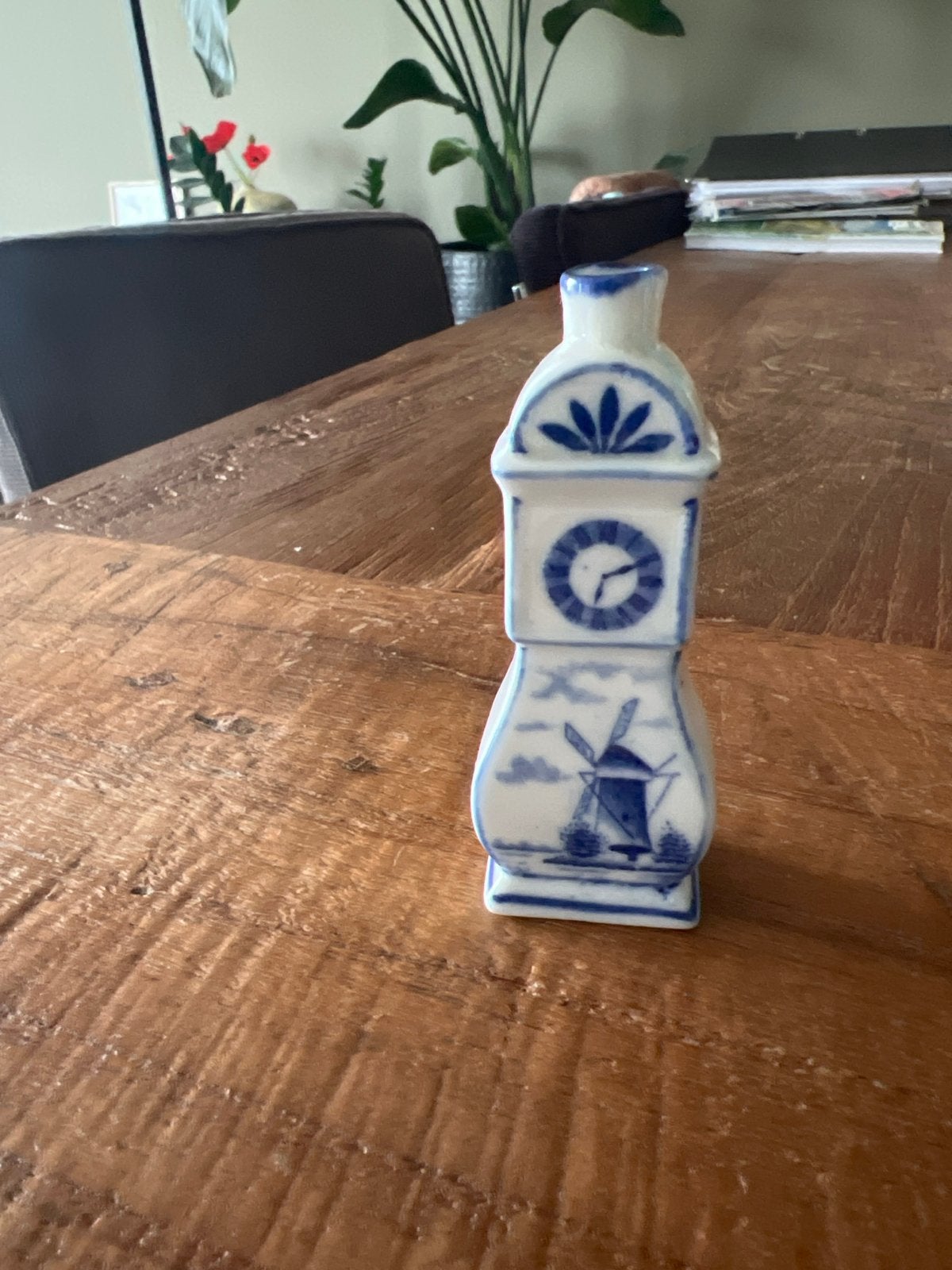 Delfts Blauw miniatuur klokvaasje met molen decoratie, Ophalen of Verzenden