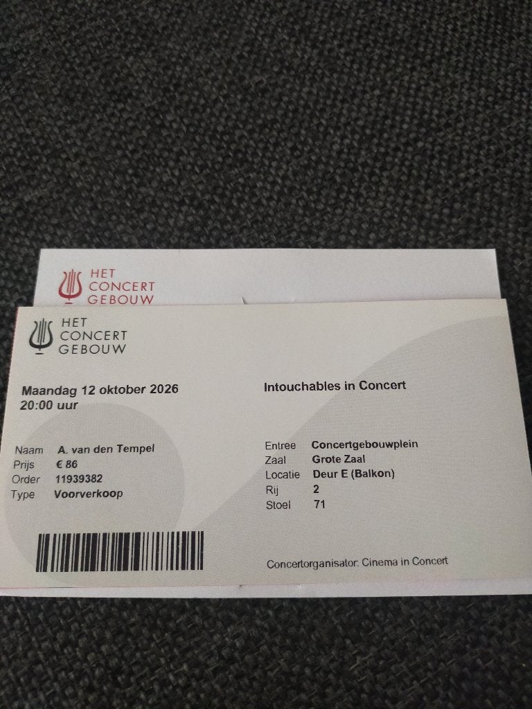 Les intouchables Concertgebouw Amsterdam, Tickets en Kaartjes, Drie personen of meer, Oktober