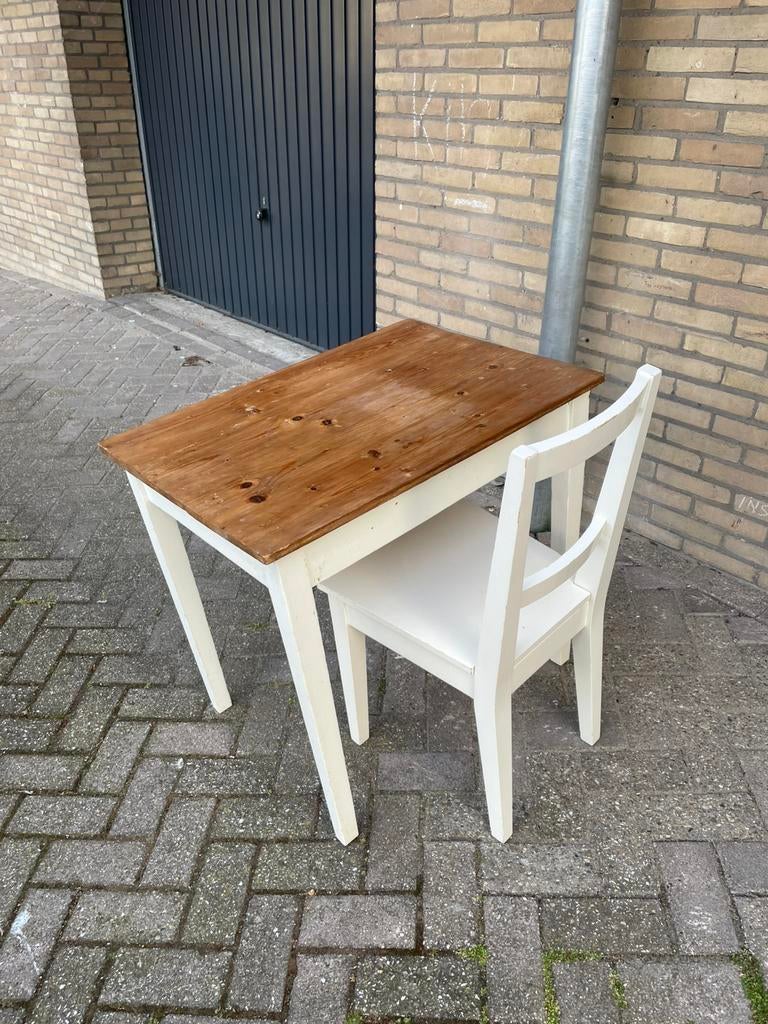 Vintage Houte School/Werk Tafel en Stoel (80x60cm), Ophalen, Wit, IKEA vintage, Zo goed als nieuw