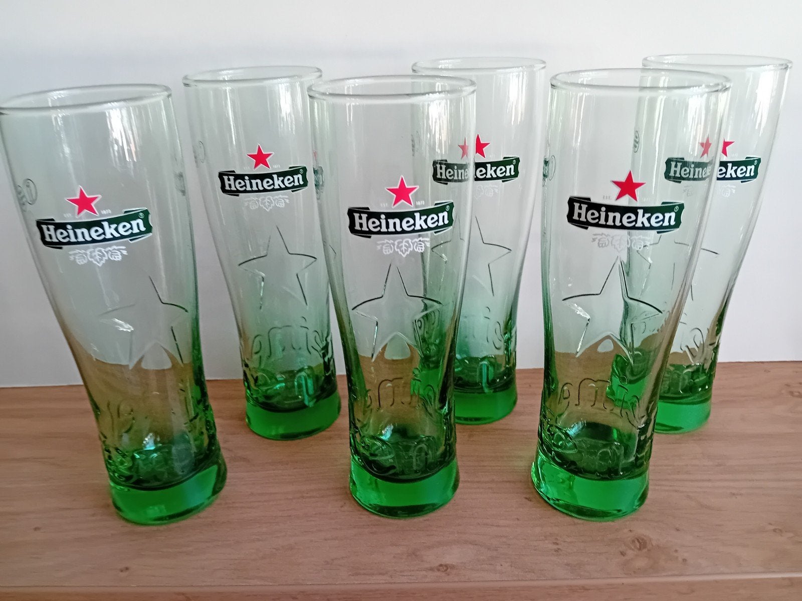6 Groene Heineken 0,25 cl glazen, Ophalen of Verzenden, Zo goed als nieuw, Glas of Glazen, Heineken