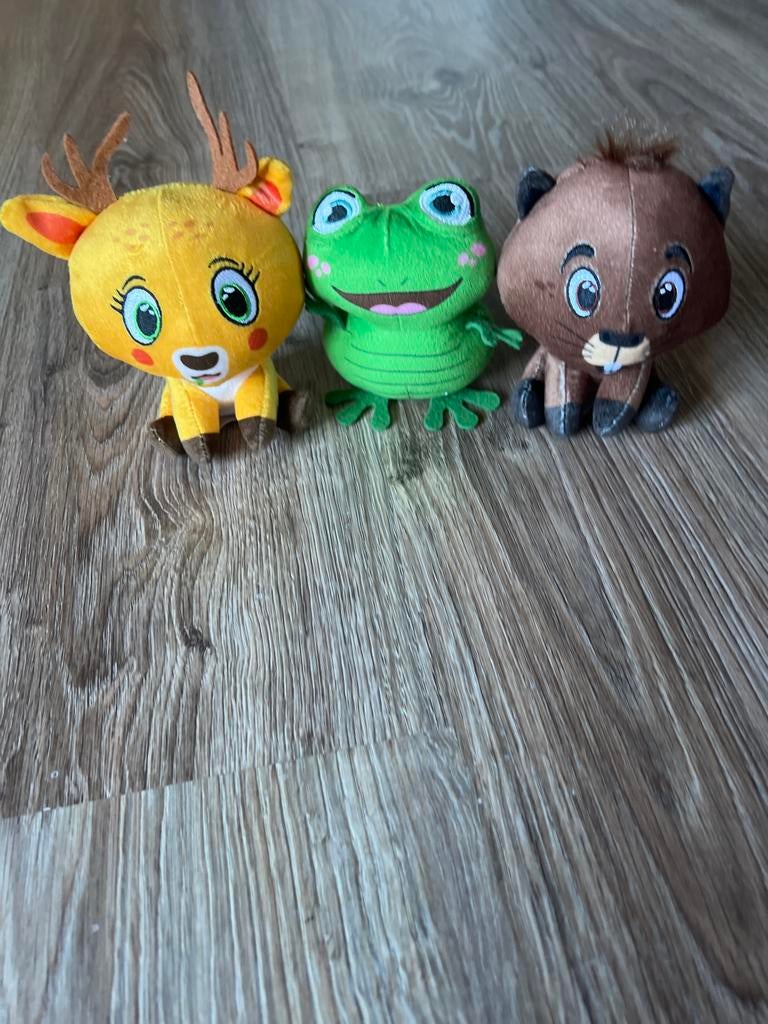 Set van 3 schattige knuffels: Hert, Kikker en Bever, Ophalen of Verzenden, Zo goed als nieuw, Geel, Klein (minder dan 20 cm)