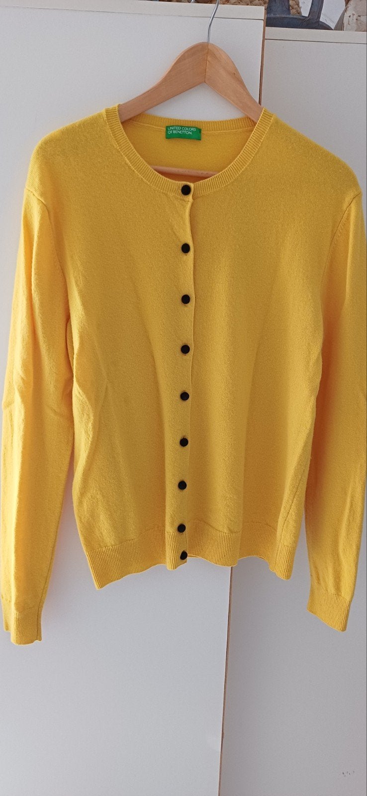 Wollen Vestje - United Colors of Benetton Mt L, Geel, Maat 42/44 (L), Ophalen of Verzenden, Zo goed als nieuw