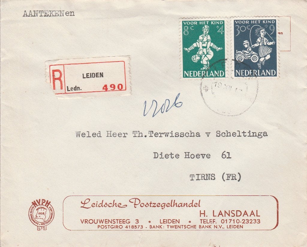 LEIDEN 1958 Leidsche Postzegelhandel LANDSDAAL aangetekend, Ophalen of Verzenden, 1940 tot 1960, Gelopen, Zuid-Holland