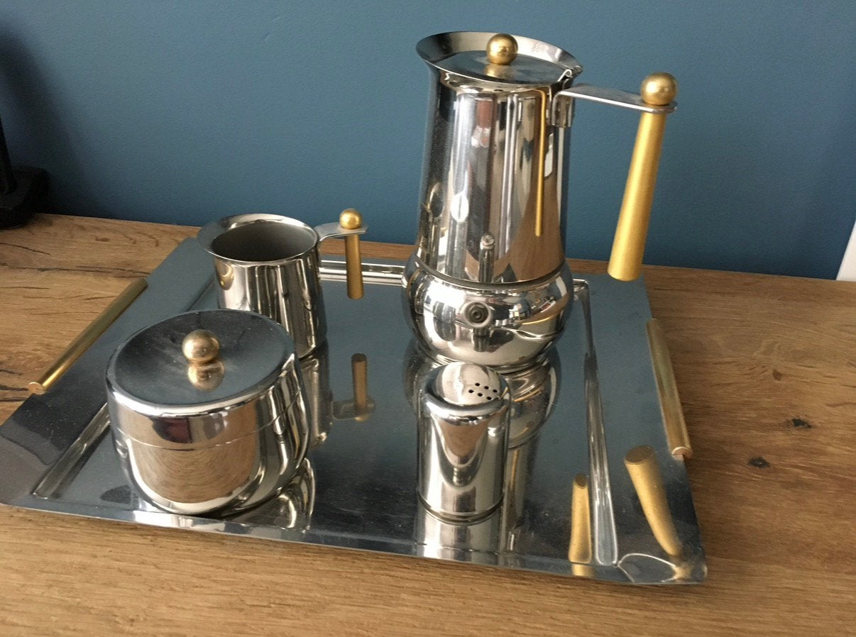 Douwe Egberts vintage RVS koffie-/theeset comp, Ophalen of Verzenden