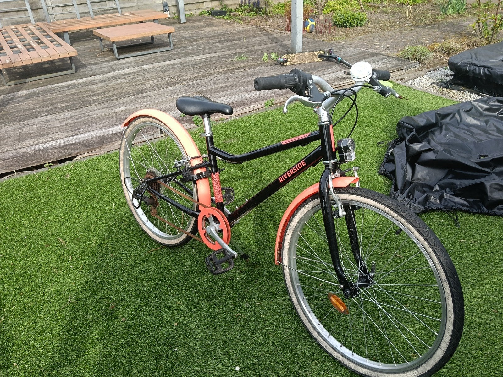 Riverside kinderfiets 24 inch - Zwart/Oranje, Fietsen en Brommers, Ophalen, 20 inch of meer, Gebruikt, Velgrem