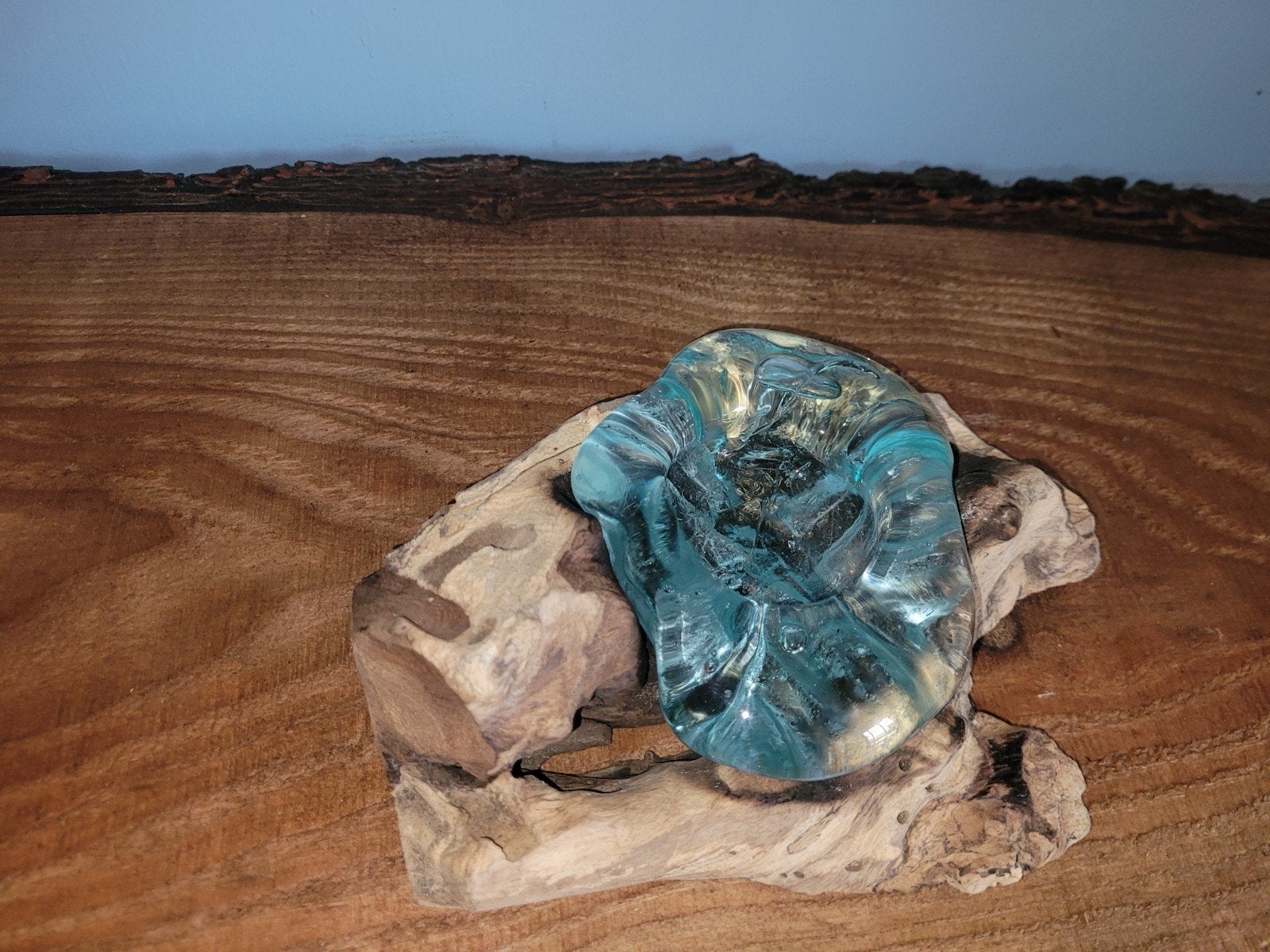 Uniek Olijfhout Theelicht met Gesmolten Glas, Hout, Nieuw, Ophalen of Verzenden, Landelijk