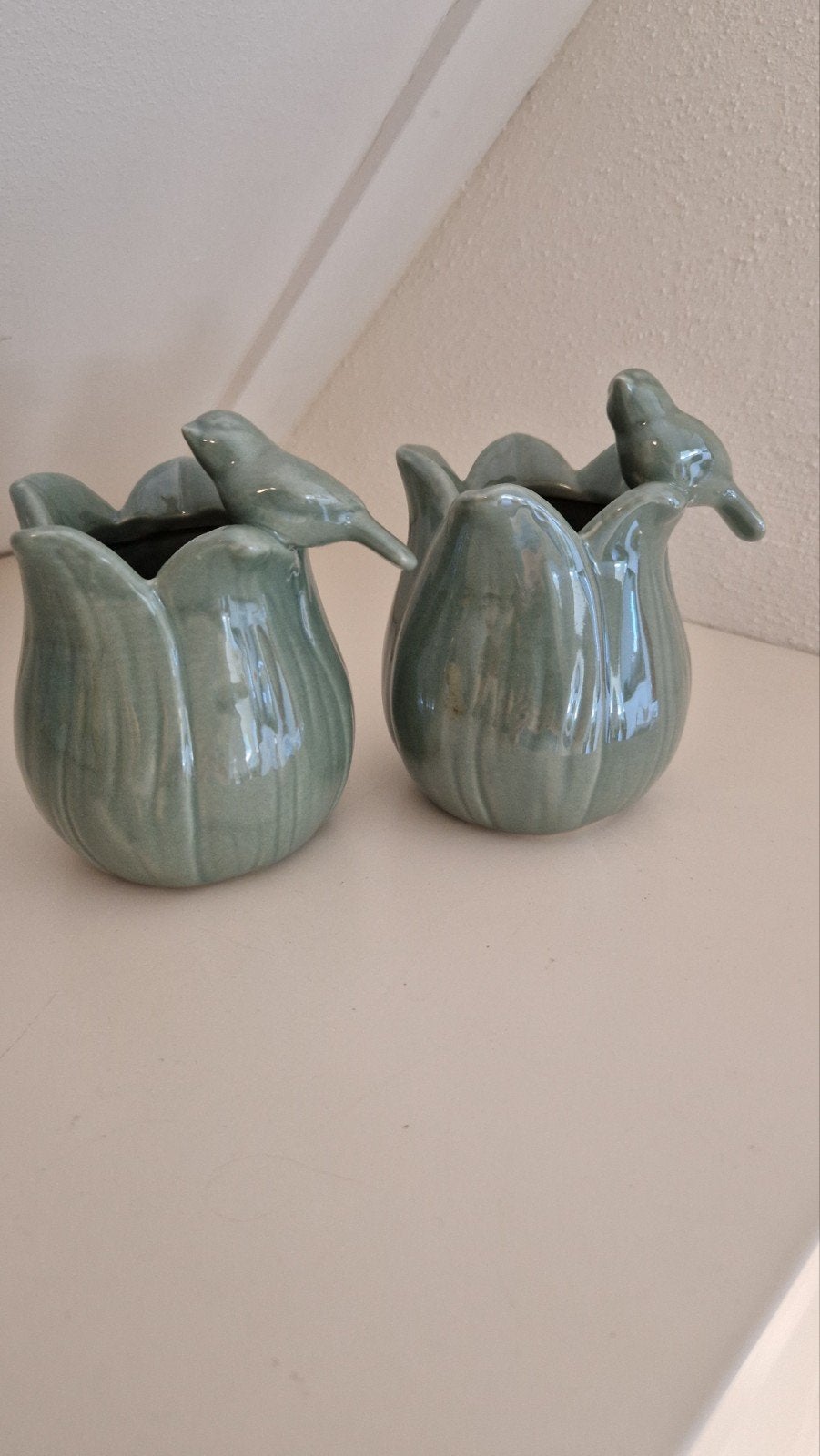 2 vaasjes met vogeltje, Ophalen of Verzenden