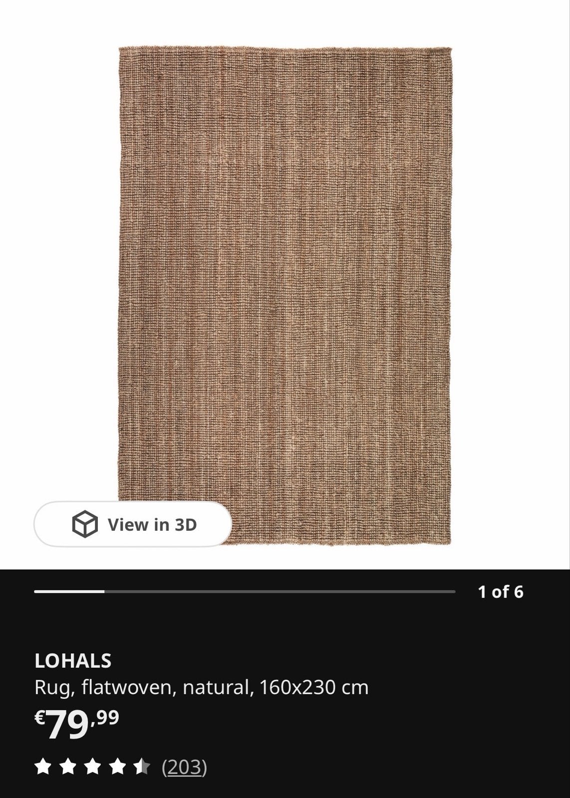 IKEA LOHALS Vloerkleed, platgeweven, natuurlijk, 160x230 cm, Ophalen, Bruin, 150 tot 200 cm, 200 cm of meer
