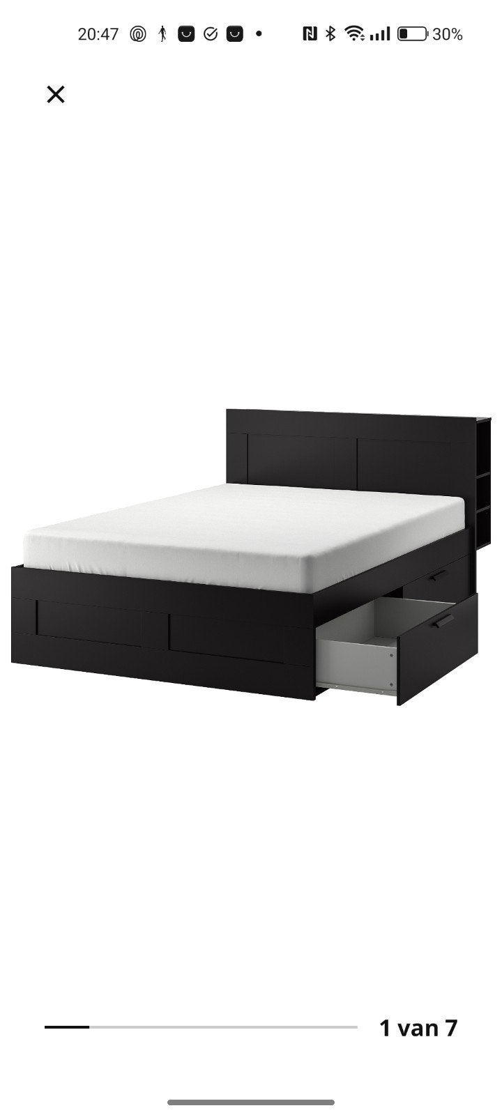 IKEA Brimnes bed (140cm breed) met opbergruimte en hoofdeind, Ophalen, Modern, functioneel, Zwart, Tweepersoons