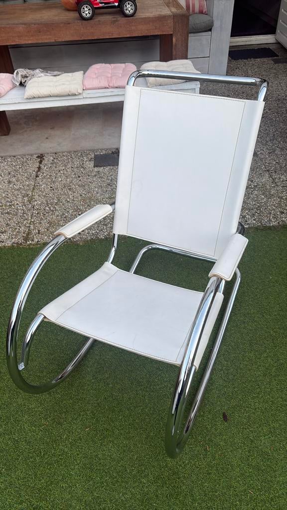 Vintage Fauteuil in Mies Van Der Rohe Stijl - Fasem Bauhaus, Ophalen, Gebruikt, 50 tot 75 cm, Leer