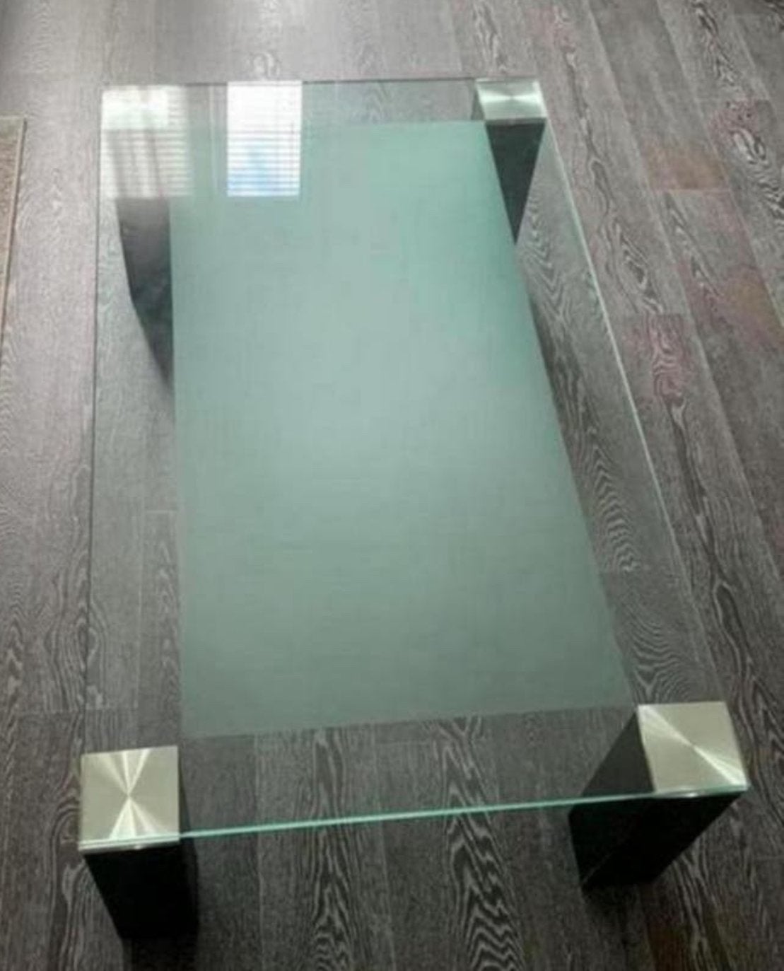 Glazen Tafelblad salontafel 120x70cm met RVS Poten, Ophalen, Gebruikt, 100 tot 150 cm, 50 tot 100 cm