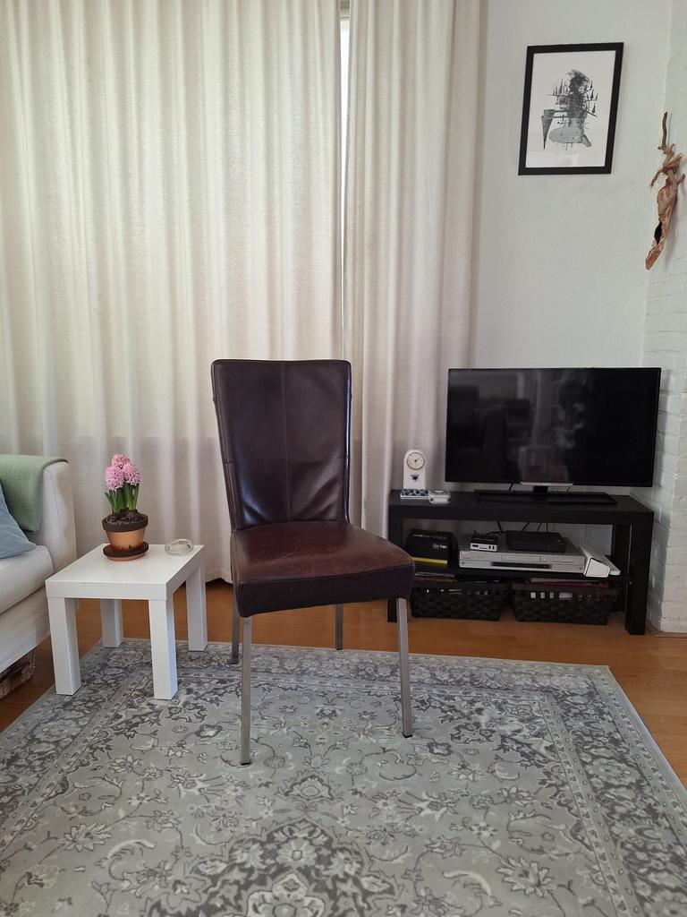 6 eetkamer stoelen. Donkerbruin leer, Ophalen of Verzenden