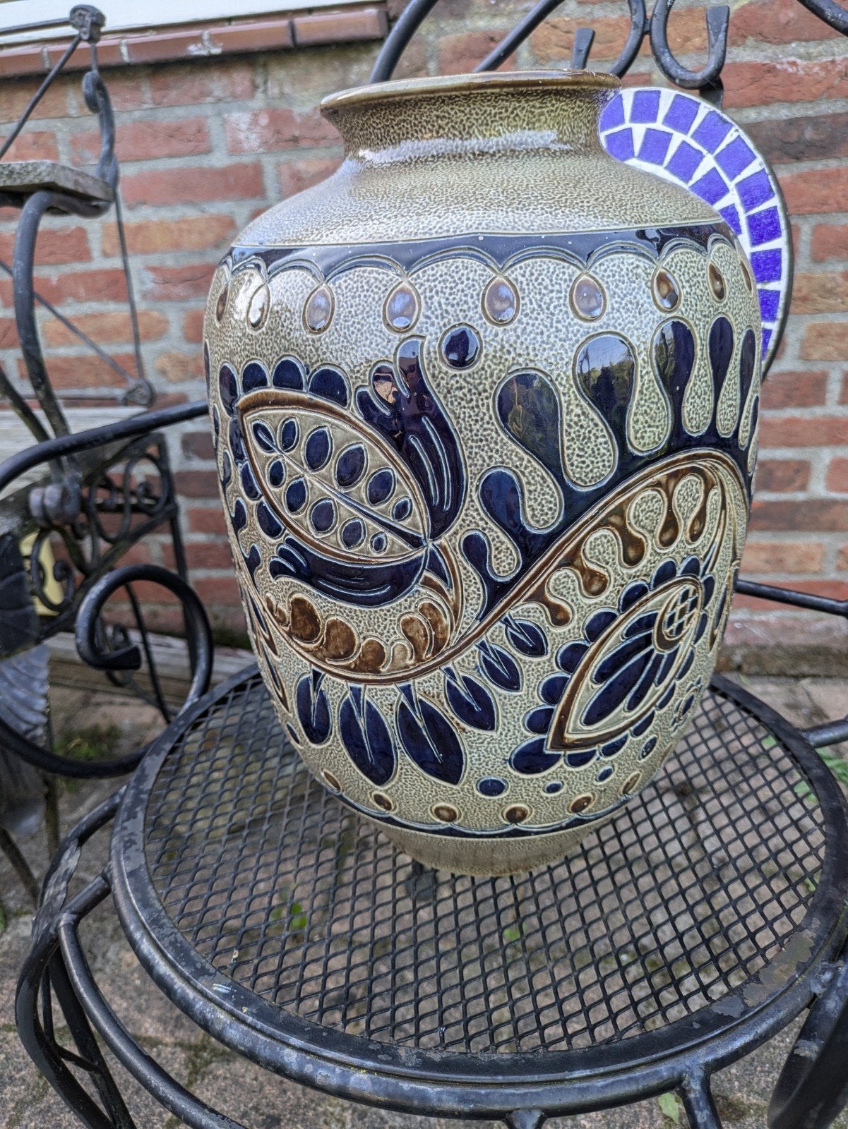 Vintage Marzi & Remy vaas - Aardewerk met bloemmotief, Ophalen of Verzenden