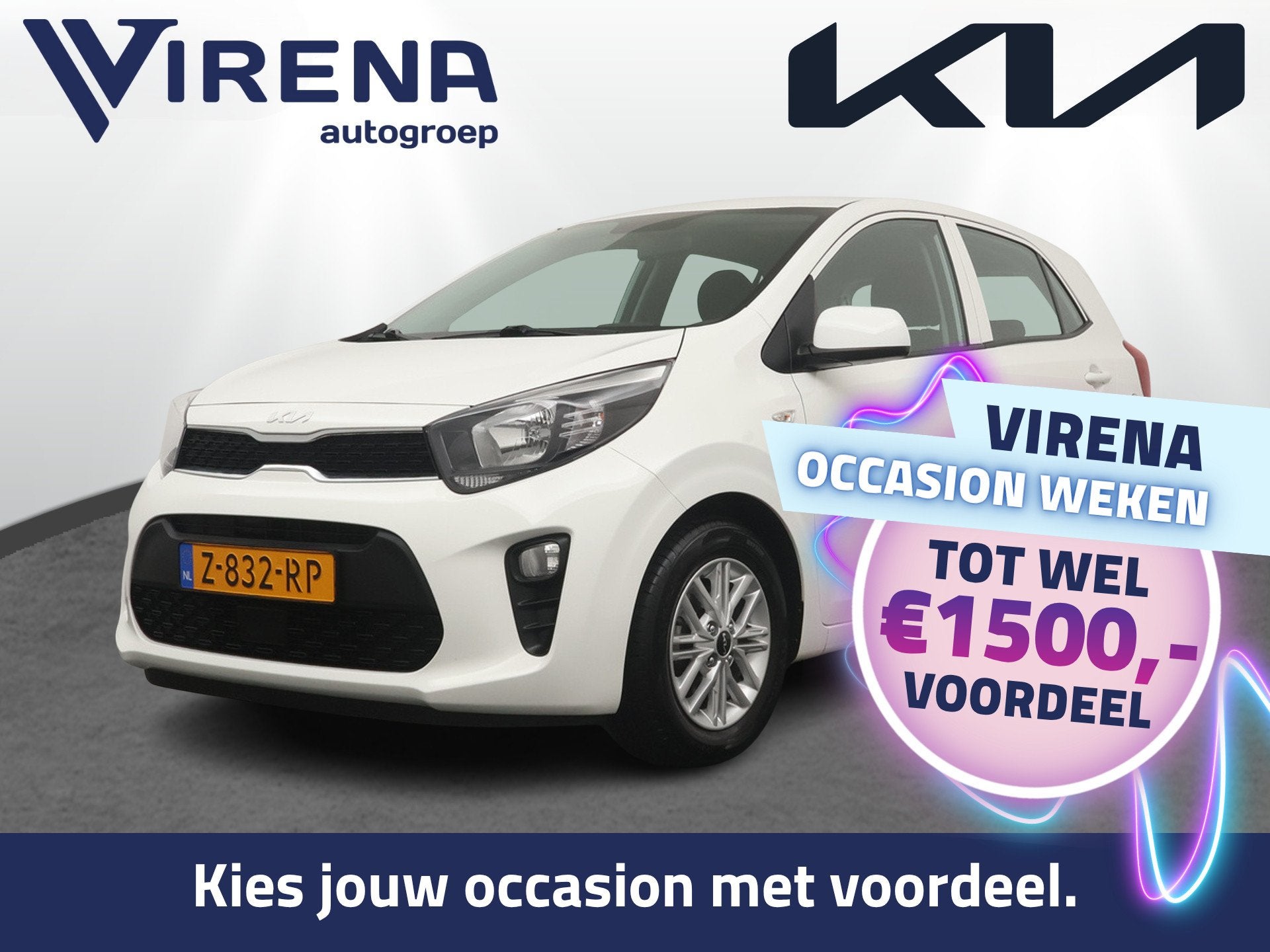 Kia Picanto 1.0 DPi DynamicLine - Airco - Lichtmetalen velge, Voorwielaandrijving, Gebruikt, 4 stoelen, Wit