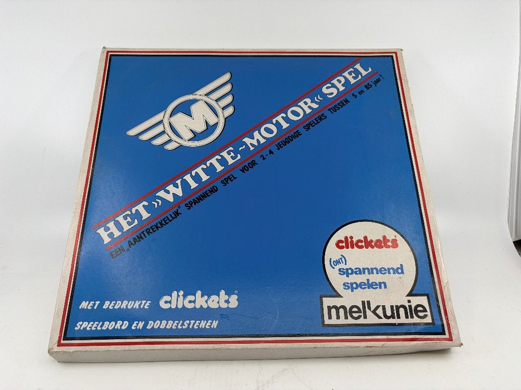 Vintage "Het Witte Motor Spel" van Melkunie (clickets), Hobby en Vrije tijd, Ophalen of Verzenden, Gebruikt