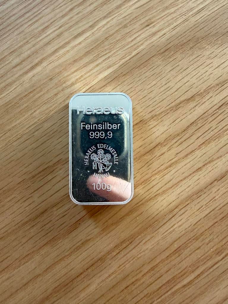 100 gram Heraeus baar 999 zilver, Ophalen of Verzenden, Zilver