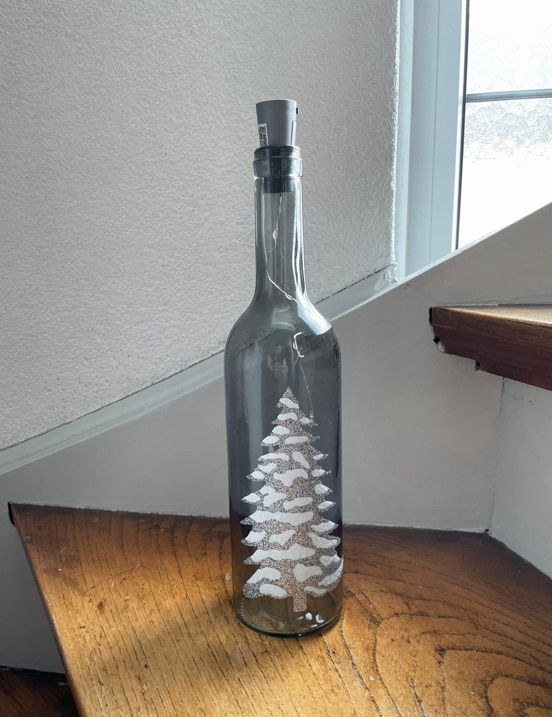 Glazen fles kerstboom met verlichting, Diversen, Kerst, Ophalen of Verzenden, Zo goed als nieuw