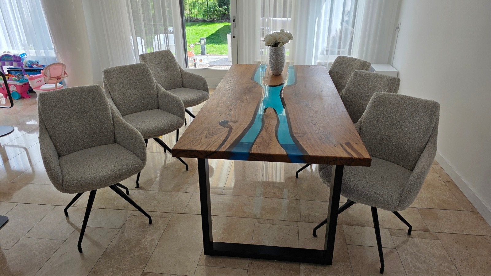 6 eetkamerstoelen stof teddy, Huis en Inrichting, Stoelen, Ophalen, Zo goed als nieuw, Stof, Vijf, Zes of meer stoelen