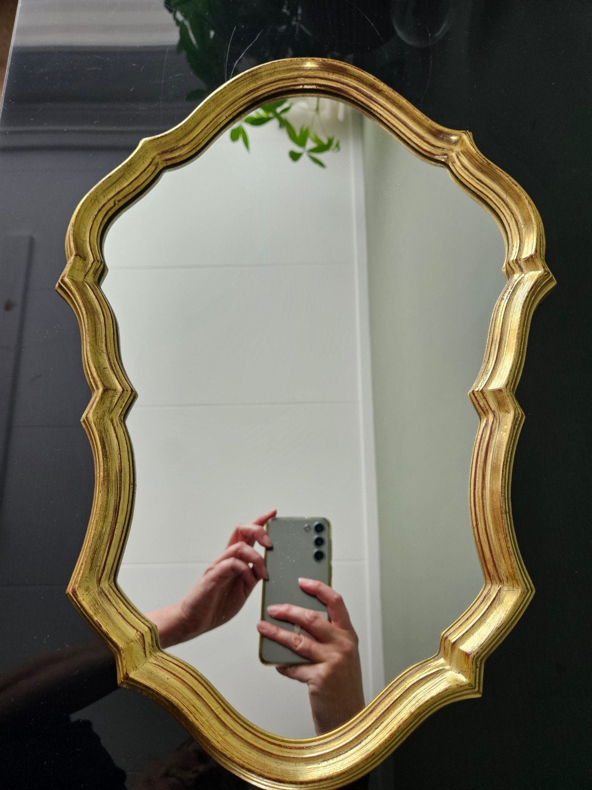 DeKnudt vintage spiegel met gouden lijst, Ophalen of Verzenden, Zo goed als nieuw, Minder dan 100 cm, Overige vormen