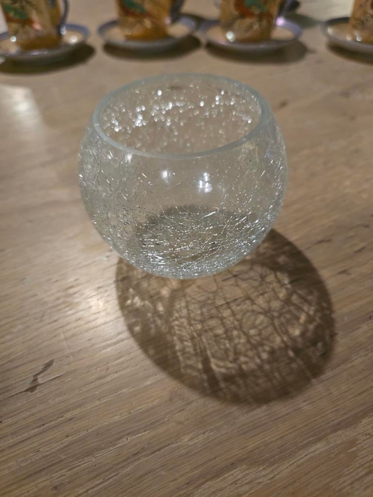 Glazen theelichthouder met craquelé effect, Ophalen of Verzenden, Zo goed als nieuw, Modern, Wit