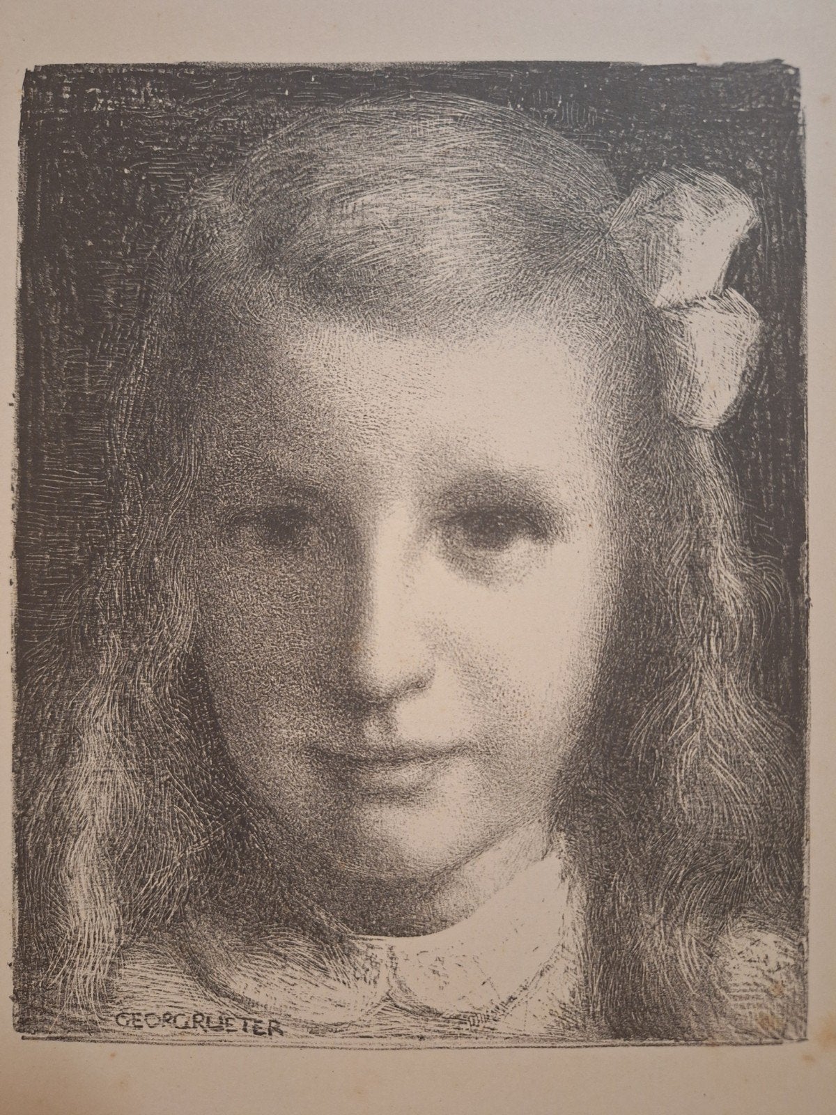 Lithografie 'Meisje' van Georg Rueter, Portret, Ophalen of Verzenden, Origineel, Lithografie