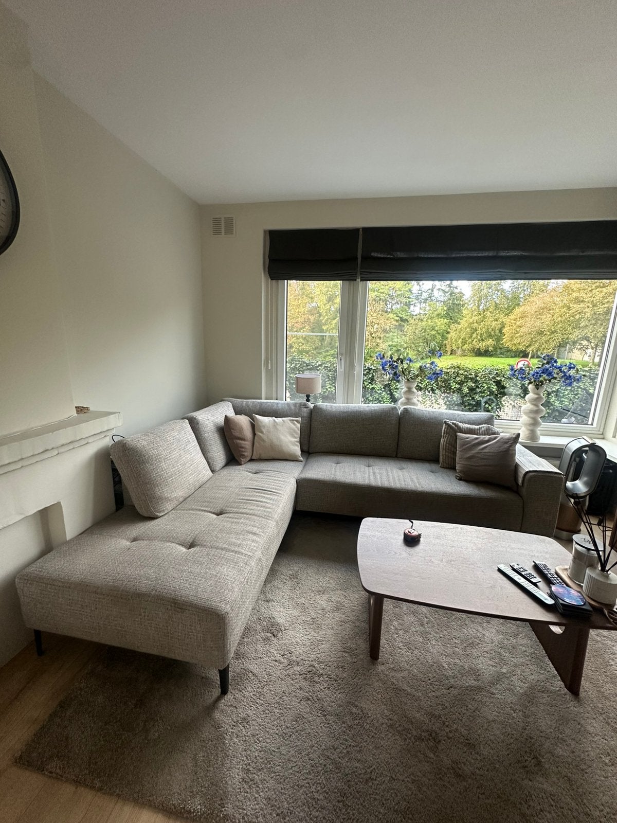 Woonexpress hoekbank met chaise longue – lichtgrijs, Ophalen, Gebruikt, Stof
