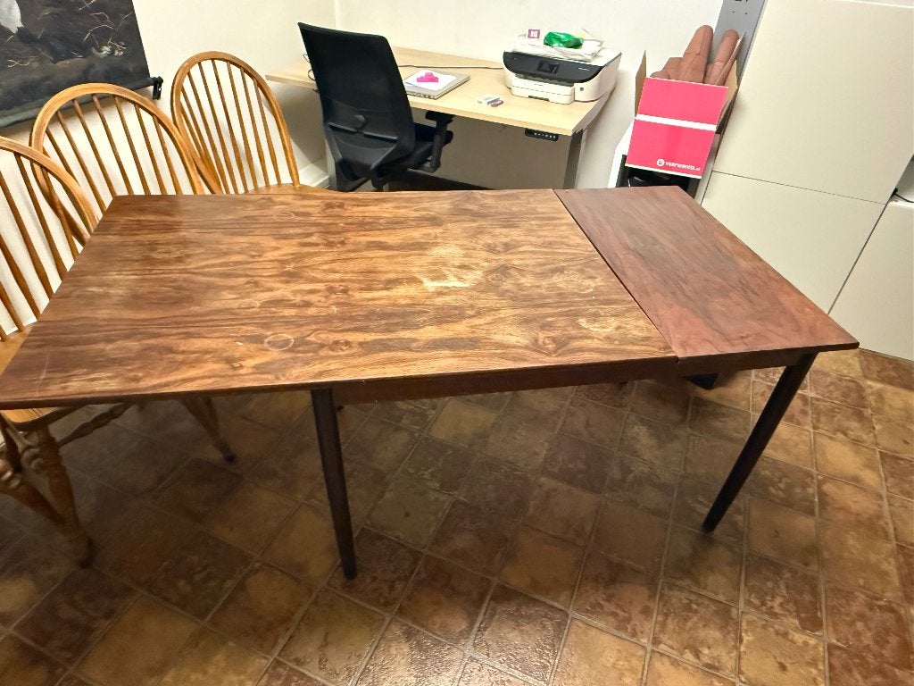Vintage palissander uitschuifbare tafel, Ophalen, Gebruikt, 50 tot 100 cm, Vijf personen of meer