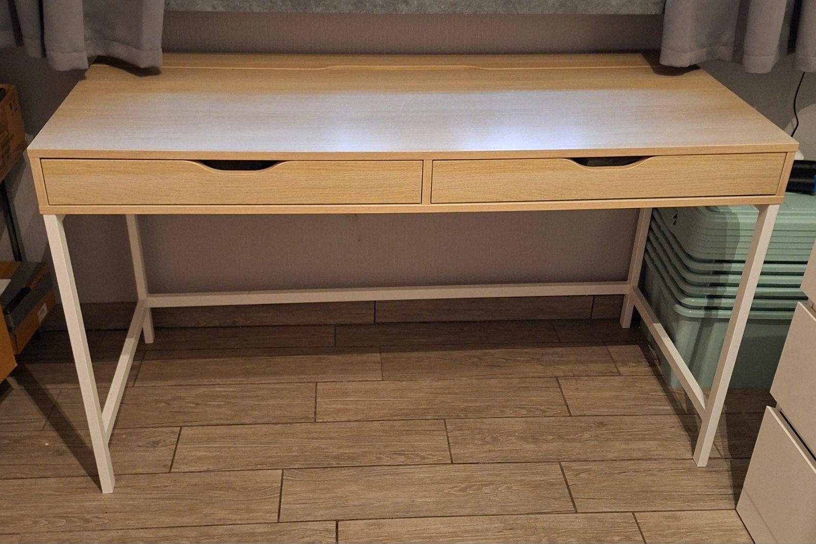 IKEA bureau Alex, 132 x 58 cm eikenpatroon/wit, Ophalen, Gebruikt, Scandinavisch, .