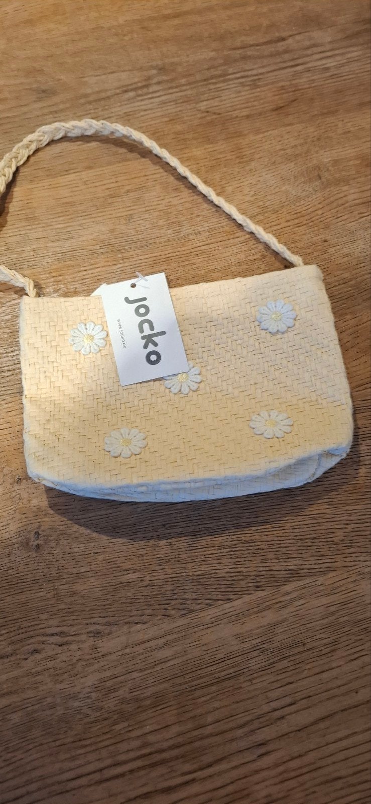 Jocko rieten schoudertasje met bloemetjes, Ophalen of Verzenden, Nieuw, Beige, Schoudertasje