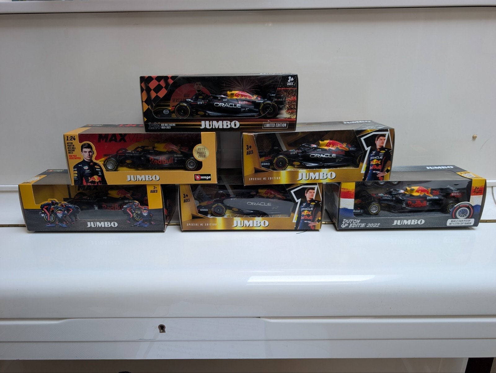 6 Jumbo Max Verstappen Formule 1 auto's schaal 1:24, Ophalen of Verzenden, Nieuw, Auto, Overige merken