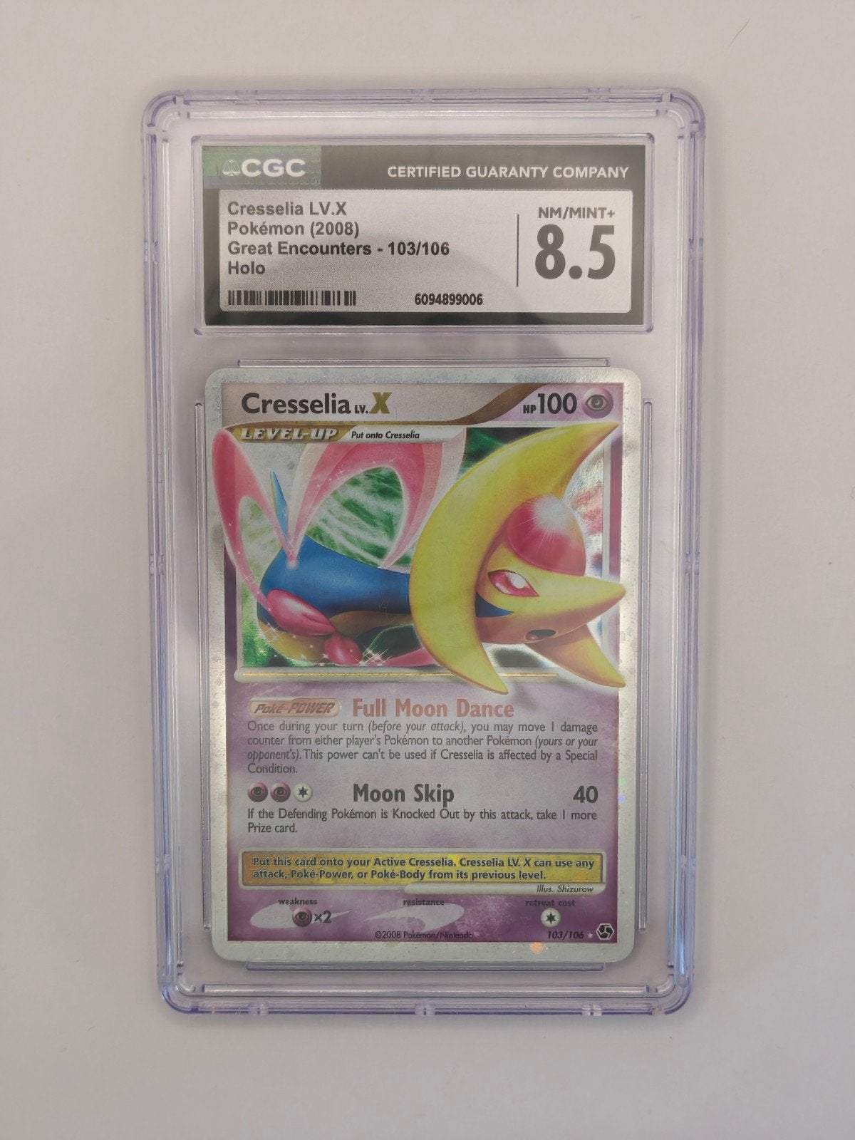 Cresselia LV.X Pokémon Kaart (2008) CGC 8.5 Holo, Ophalen of Verzenden, Zo goed als nieuw, Losse kaart, Foil