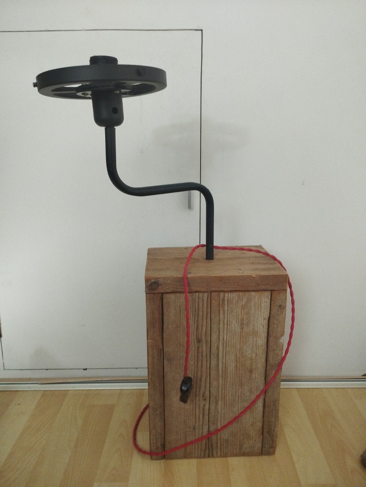 Unieke houten tafellamp met industriële touch, Ophalen, Overige merken, Gebruikt, Industrieel