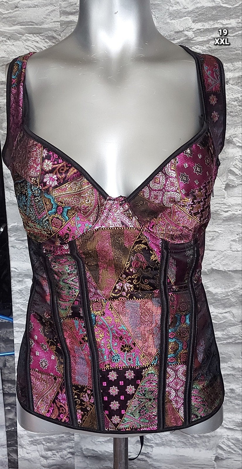 Prachtige paarse korset top met brokaatpatroon - XXL, Ophalen of Verzenden, Meerkleurig, Body of Korset
