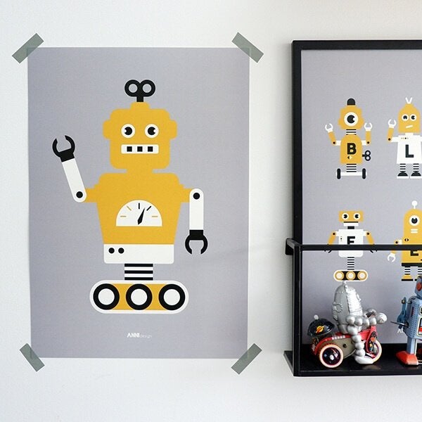 Kinderposter Poster Kind Robot Okergeel ANNIdesign, Rechthoekig Staand, Nieuw, Ophalen of Verzenden, A1 t/m A3
