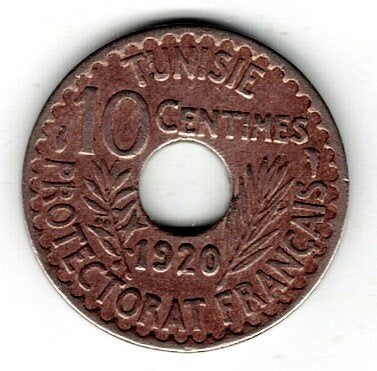 26-1728 Tunesie 10 centimes 1920, Ophalen of Verzenden, Overige landen, Losse munt