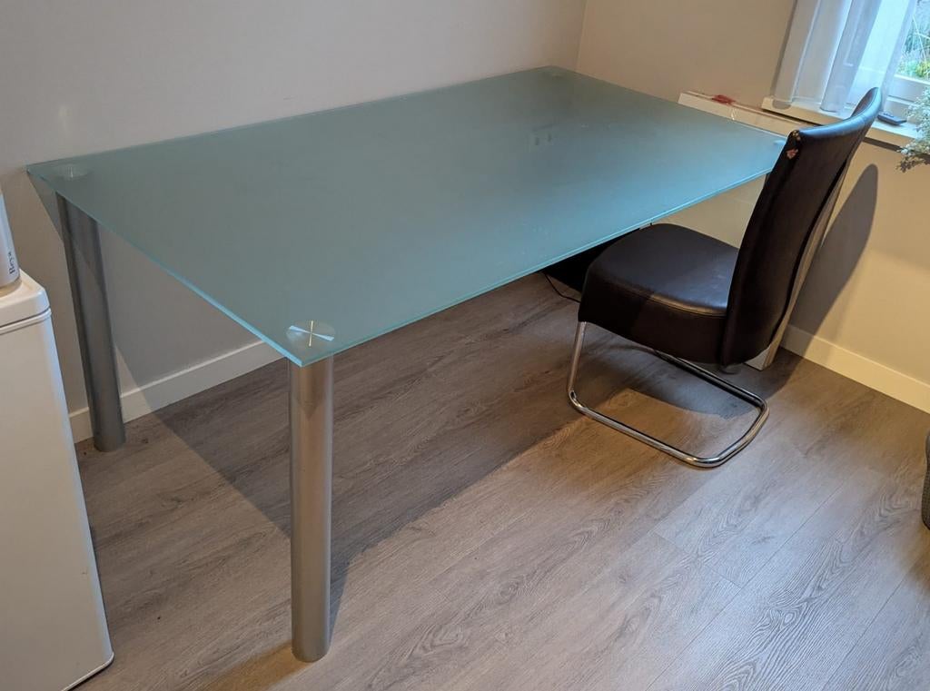 Glazen eettafel 1,80m x 1m, Huis en Inrichting, Tafels | Eettafels, Ophalen, Gebruikt, 50 tot 100 cm, Glas