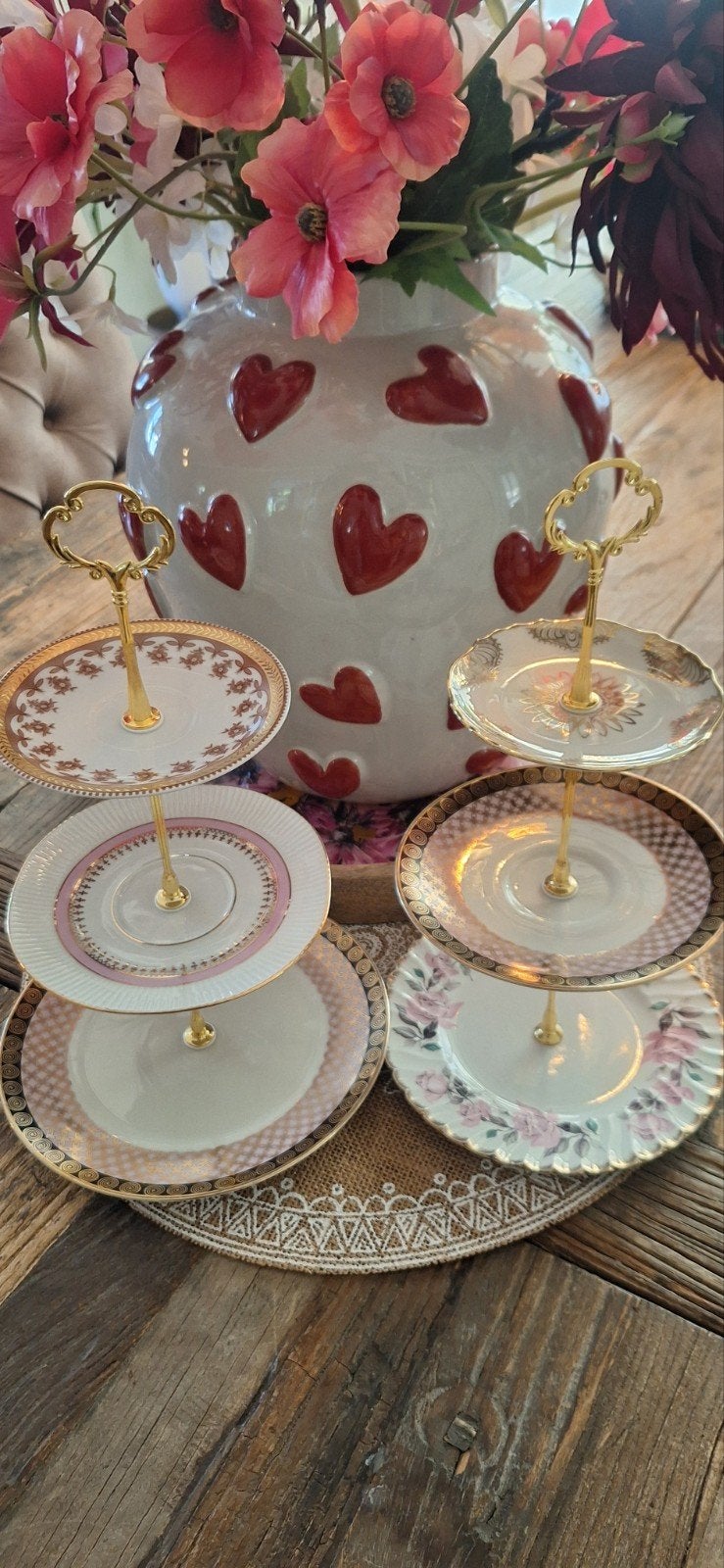 Brocante etagere rose, goud handmade €22,50 per stuk, Ophalen, Overige typen, Vintage, Zo goed als nieuw