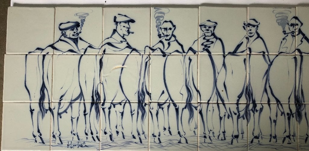 Tegeltableaux van KOCH  uit Workum,de veemarkt op 30 tegels, Antiek en Kunst, Ophalen of Verzenden