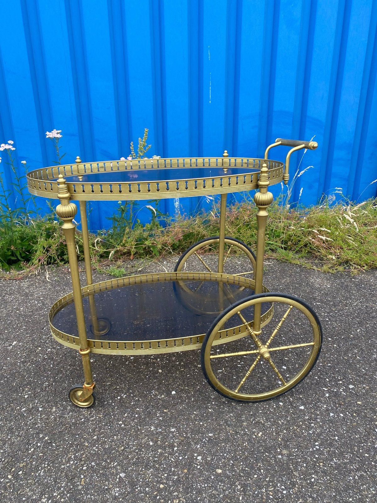 Vintage ovale messing roltafel, trolley barwagen MAISON BAGU, Ophalen