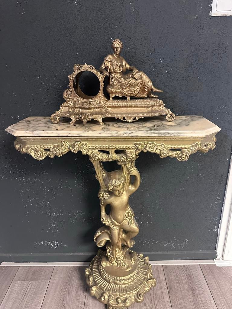 Antieke console tafel met marmeren blad, Ophalen of Verzenden