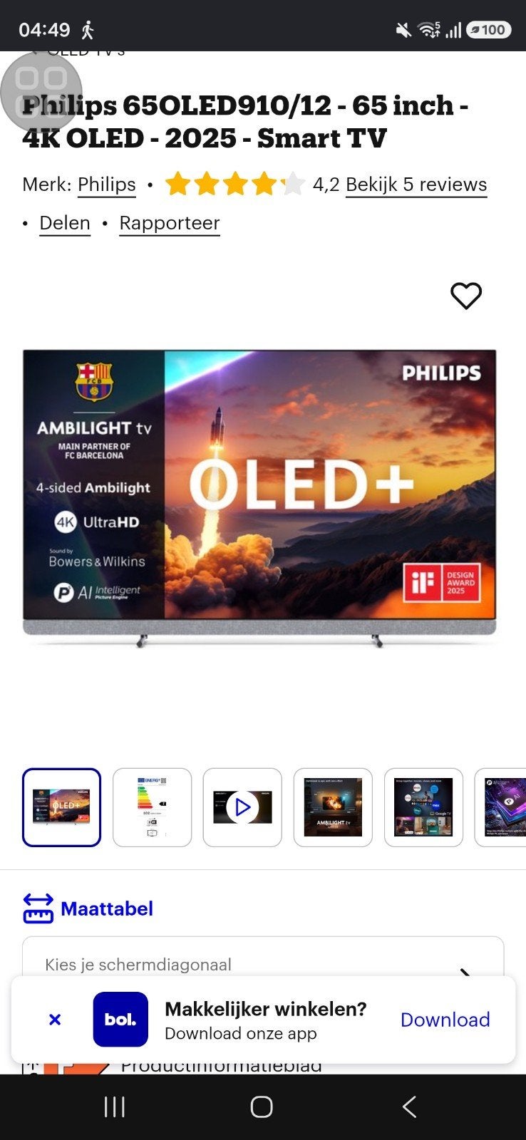 Foto 5 van Te koop oled 55OLED910 van Philips  met Ambilight 4zijdig!!