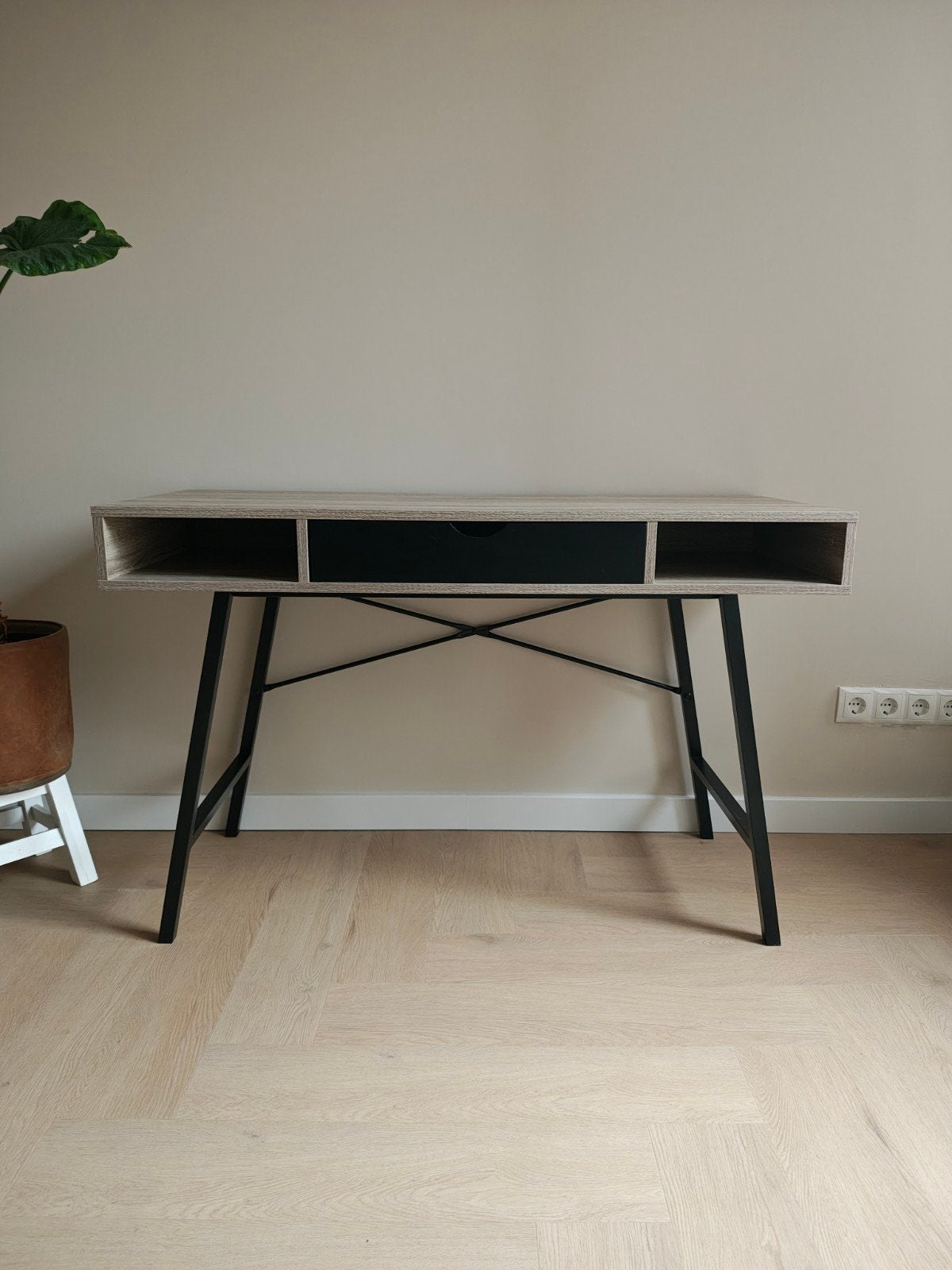 Bureau met lade en opbergvakken - Licht eiken/Zwart, Ophalen, Demontabel, Nieuw, Zwart