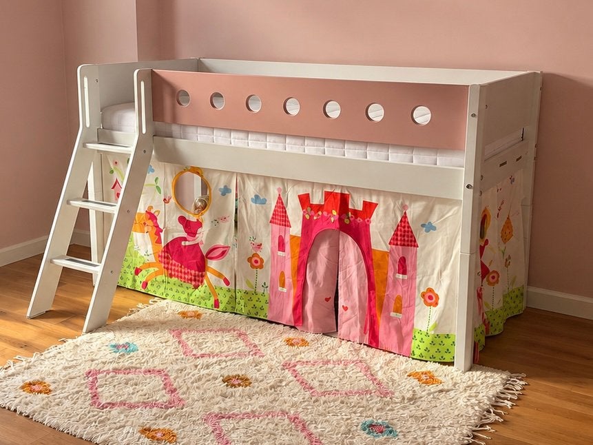 Halfhoogslaper net tent roze wit, Ophalen, Zo goed als nieuw, Hoogslaper