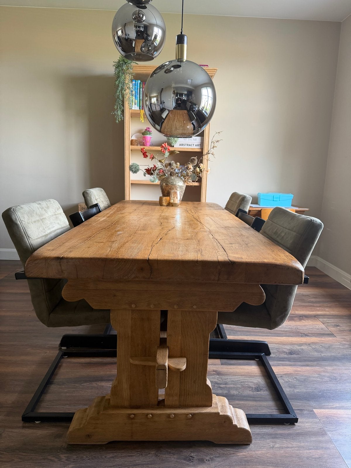 Massief eikenhouten eettafel - 200x85 cm, Huis en Inrichting, Ophalen, Gebruikt, Eikenhout, 50 tot 100 cm